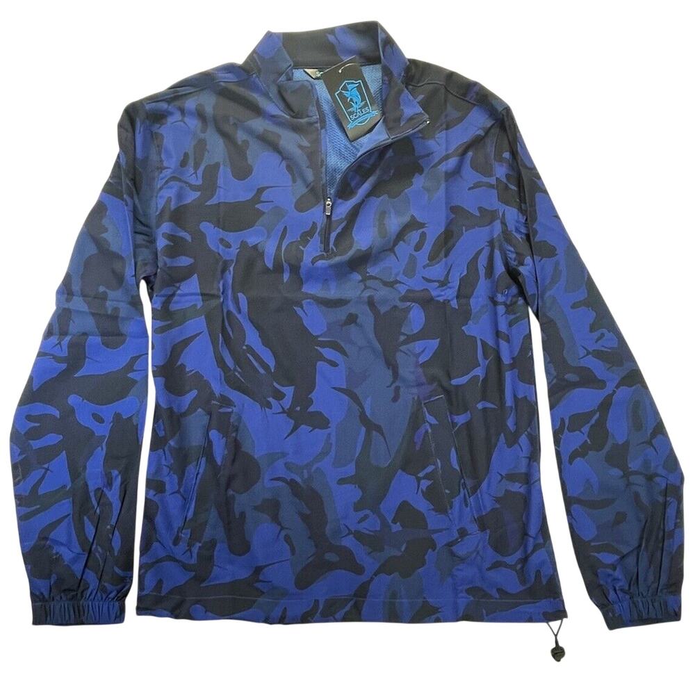 Scales Mens 1/4 Zip Size Small Frigate Blue Long Sleeve Camo Fish Hunt NWT NEW